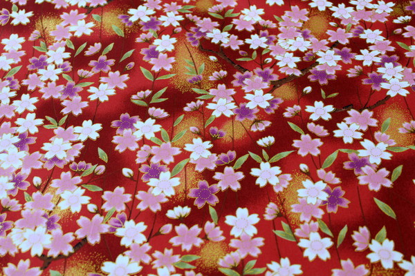 Japanese Inspired Floral Cotton - Wine Background
