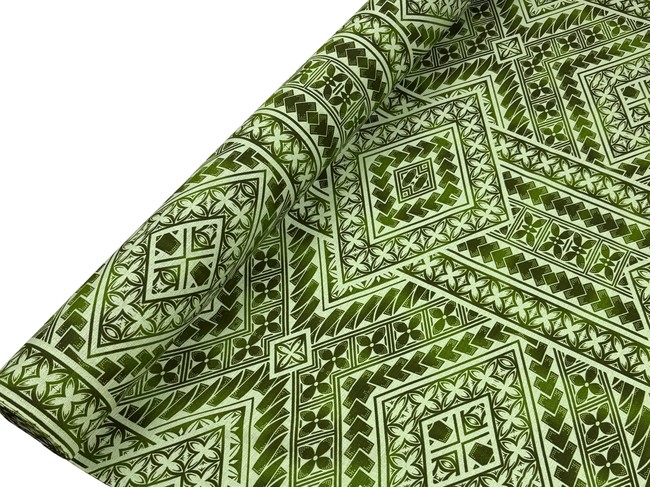 Greens on Pale Green Pacific Island Cotton Dobby