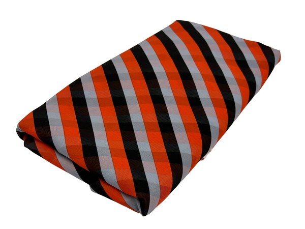 Flame, Grey & Black Diagonal Striped Chiffon