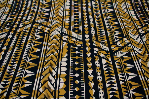 Black on Tan & Beige Samoan Style Printed Cotton