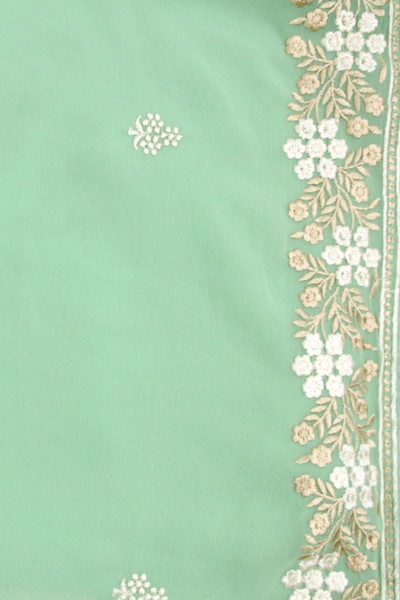Light Apple Green Embroidered Saree