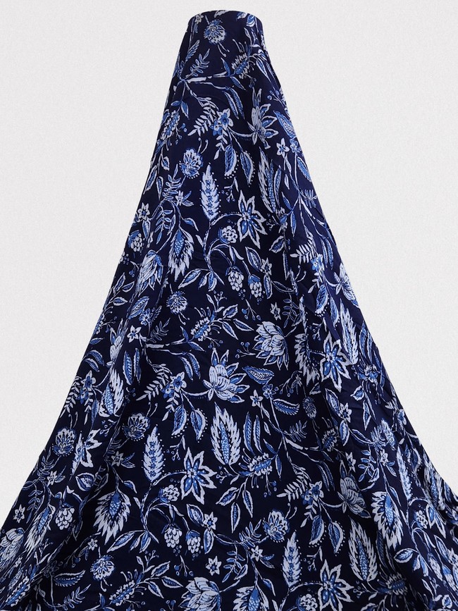 * SPECIAL * Blue Tones Wildflowers on Navy Crinkle Rayon