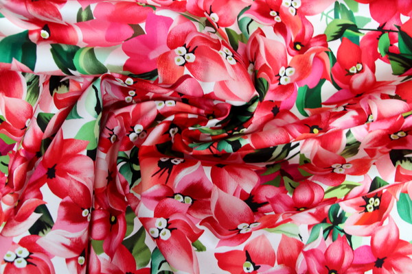 Pretty Coral Orchids Stretch Cotton Digital Print