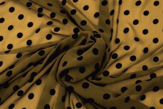 Khaki with Black Spots Printed Chiffon