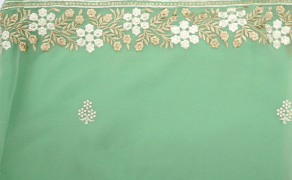 Light Apple Green Embroidered Saree