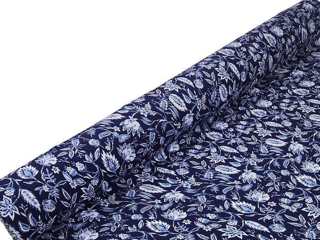 * SPECIAL * Blue Tones Wildflowers on Navy Crinkle Rayon
