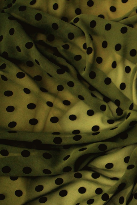 Khaki with Black Spots Printed Chiffon