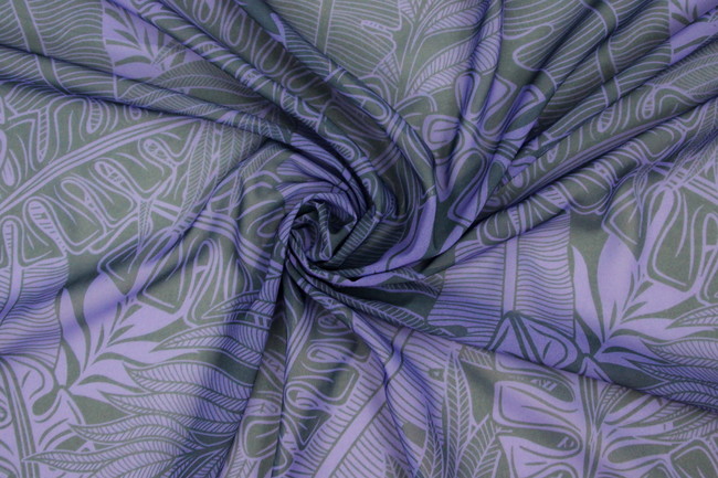 Dark Lavender & Navy Pacific Island Printed Chiffon