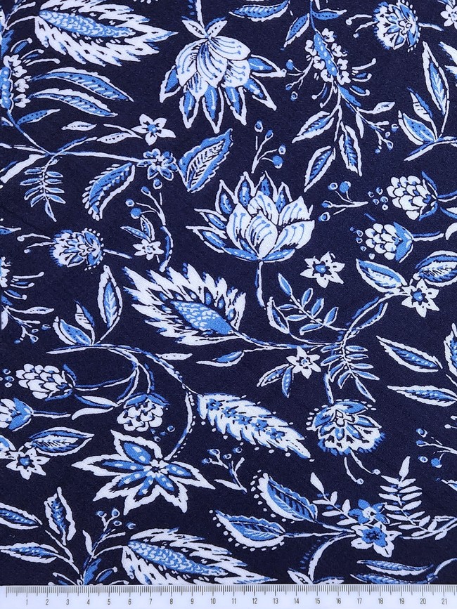 * SPECIAL * Blue Tones Wildflowers on Navy Crinkle Rayon
