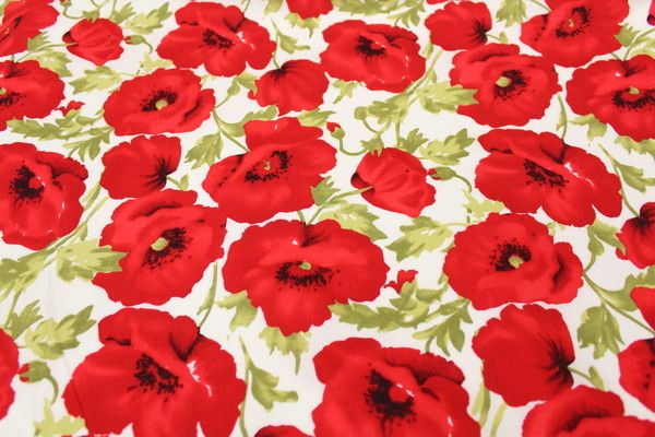 Large Poppies Printed Cotton - Off White