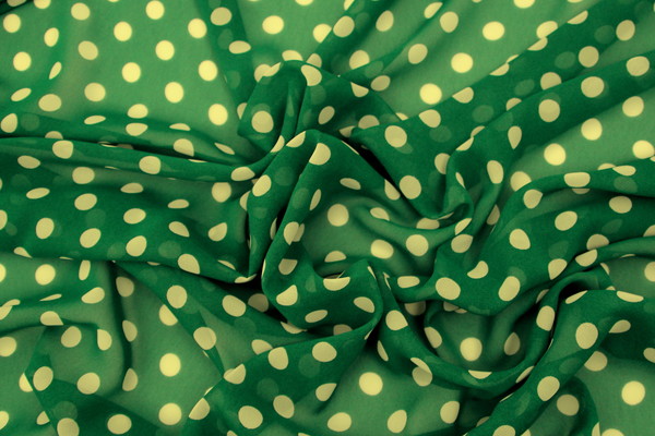 Soft Emerald Green with Ivory Spots Printed Chiffon