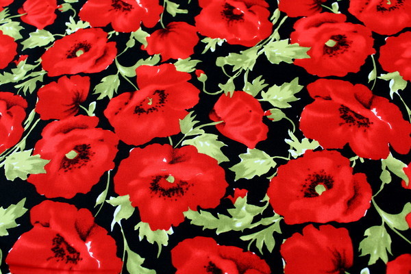 Large Poppies Printed Cotton - Black Background
