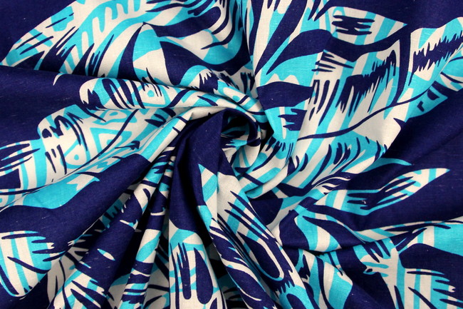 Blue, White & Aqua Pasifika Printed Dobby