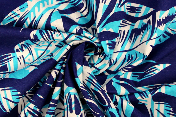 Blue, White & Aqua Pasifika Printed Dobby