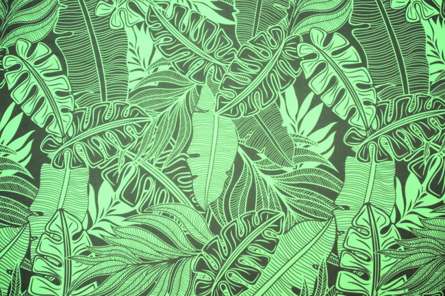 Medium Forest Green & Charcoal Pacific Island Printed Chiffon