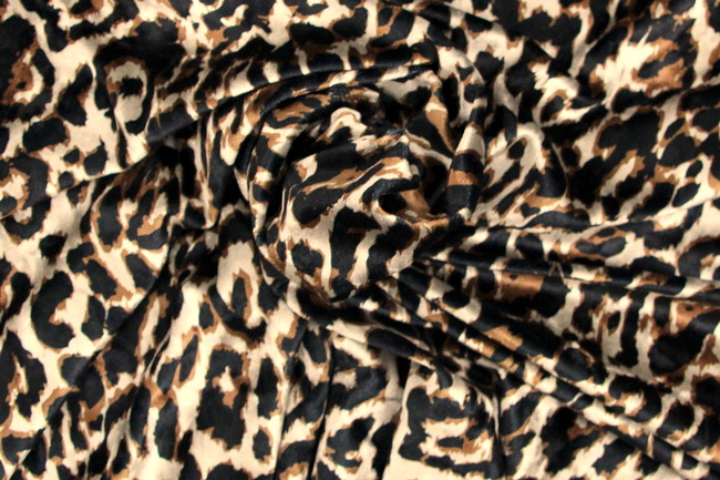 Black & Tan Leopard Digital Print Spun Stretch Velvet