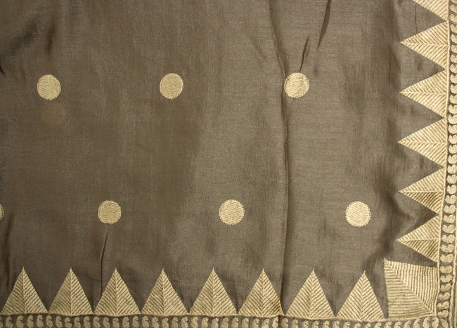 Light Taupe Embroidered Shimmering Polyester Saree