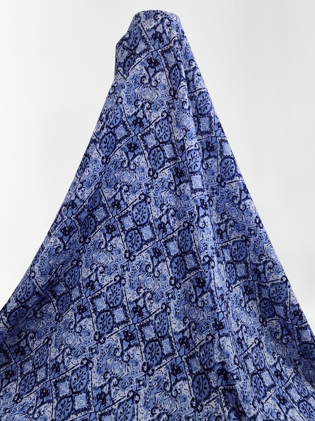 * SPECIAL * Blue Toned Baroque Design Crinkle Rayon