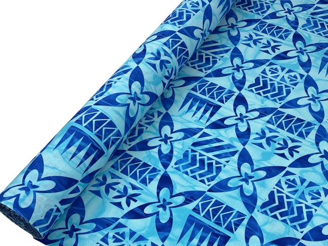 Aqua & Royal Tile Pacific Island Cotton Dobby