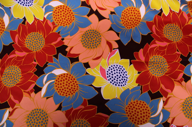 Vintage Coloured Sunflowers Stretch Cotton Quality Print 