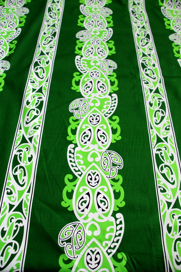 Lime, White & Black on Green Traditional Designs of Aotearoa