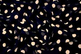 Dark Navy with Large Ivory Spots Printed Chiffon