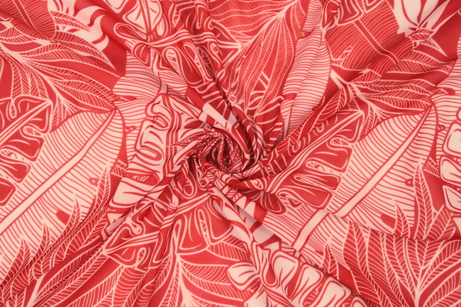 Tomato Red & White Pacific Island Printed Chiffon