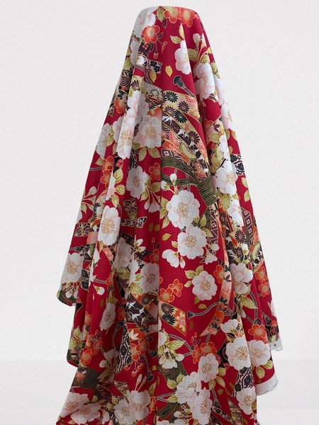 Floral on Red Japanese Printed Cotton