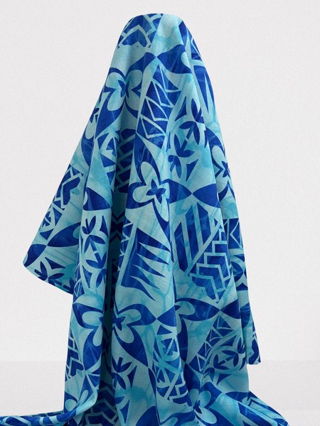 Aqua & Royal Tile Pacific Island Cotton Dobby