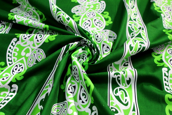 Lime, White & Black on Green Traditional Designs of Aotearoa