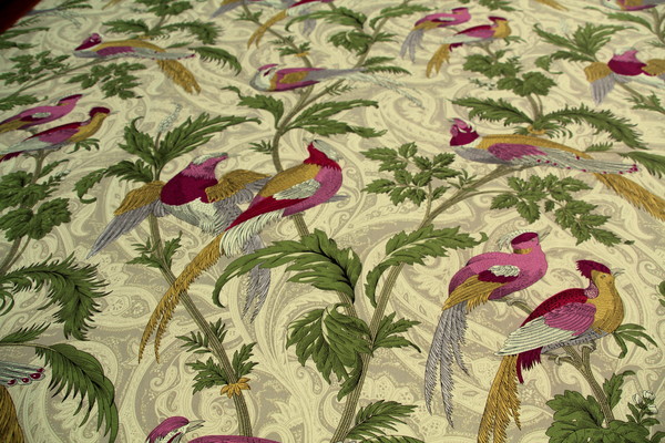 Exotic Birds - Bright Shades On Cream Tones Cotton Canvas
