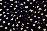 Dark Navy with Large Ivory Spots Printed Chiffon 