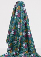 Teal Meadow Blossom Printed Cotton