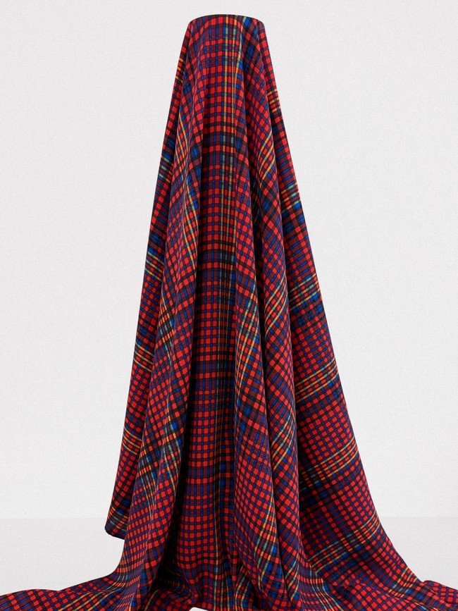 Bold Reds, Blue & Yellow Grid Light-weight Polyester
