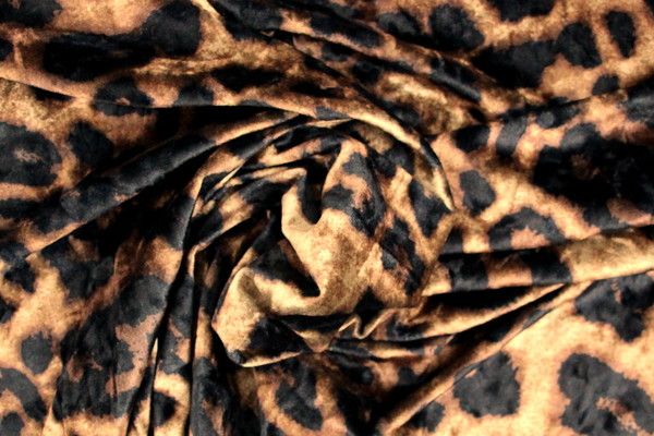 Black & Golden Brown Leopard Digital Print Spun Stretch Velvet