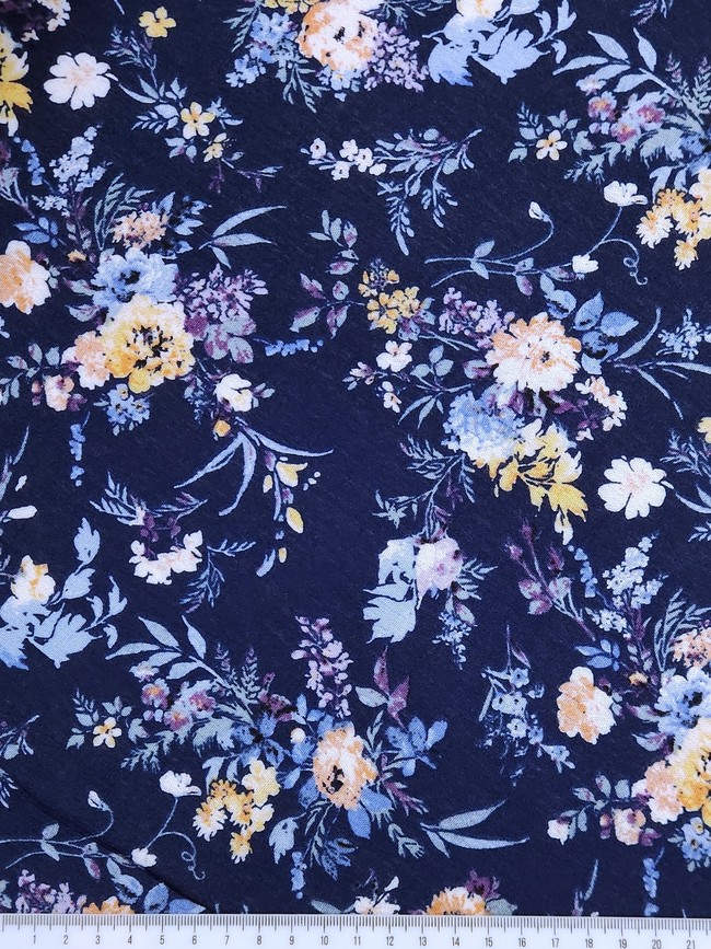 * SPECIAL * Wildflower Posies on Navy Crinkle Rayon