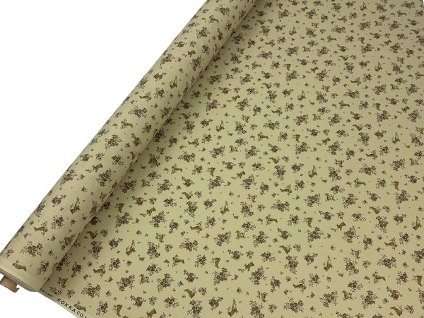 Floral & Bunnies on Buttermilk Printed Cotton