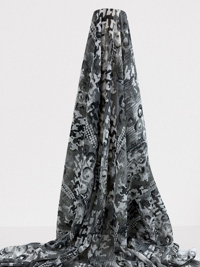 Grey Scale Printed Chiffon