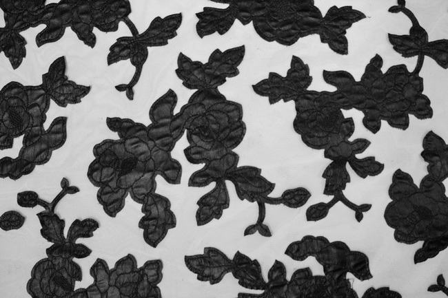 Black Vinyl Flower Motifs on White