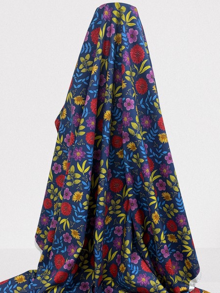 Multi Floral on Navy Printed Cotton