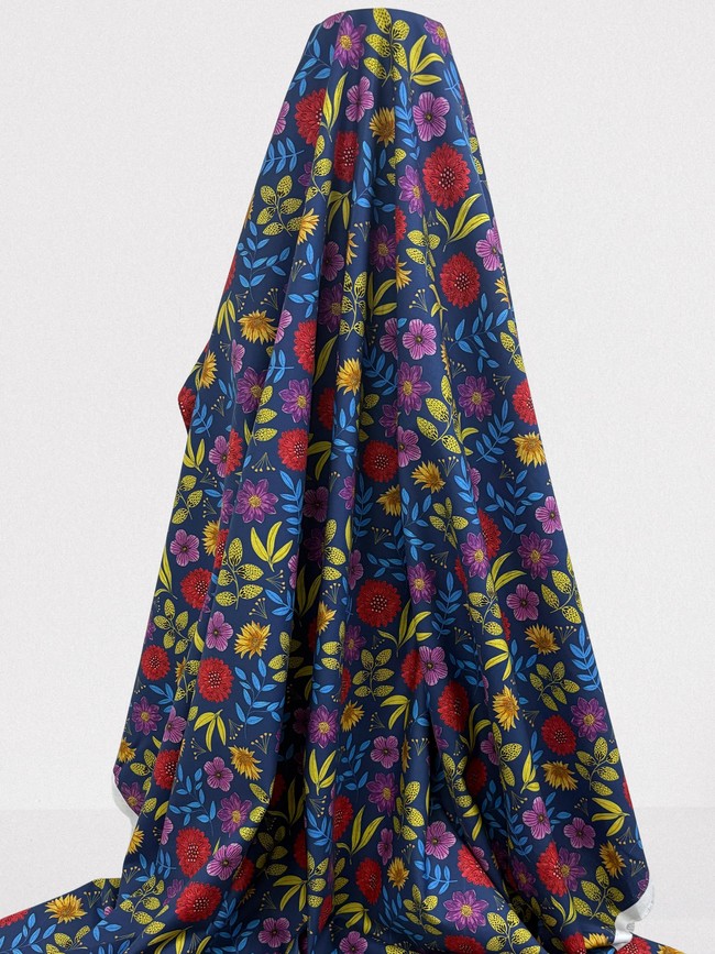 Multi Floral on Navy Printed Cotton