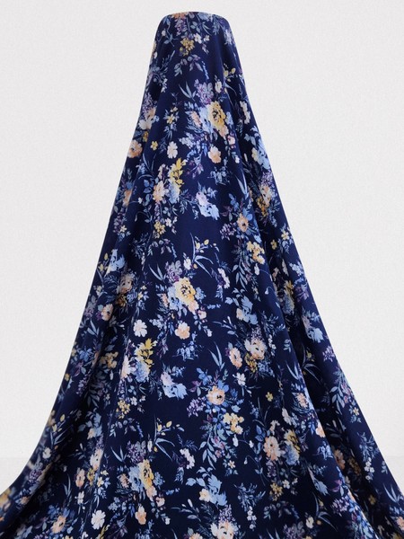 * SPECIAL * Wildflower Posies on Navy Crinkle Rayon