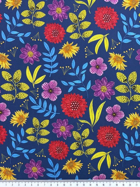Multi Floral on Navy Printed Cotton