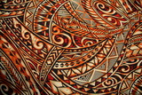 Deep Orange, Persimmon & Dark Brown on Peach Pasifika Printed Cotton