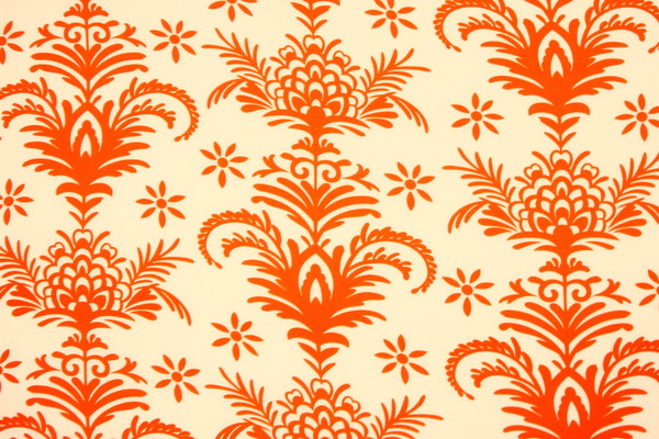 Bright Orange Floral on Ivory Background Viscose/Rayon Blend