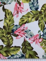 * SPECIAL * Lillies & Palms on Silver White Crinkle Rayon