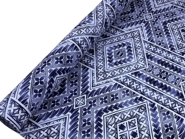 Navy on Silver Grey Pacific Island Cotton Dobby