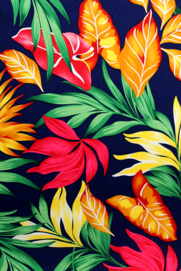 Tropical Foliage on Dark Navy Printed Rayon
