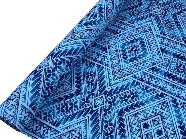 Blues on Pale Blue Pacific Island Cotton Dobby
