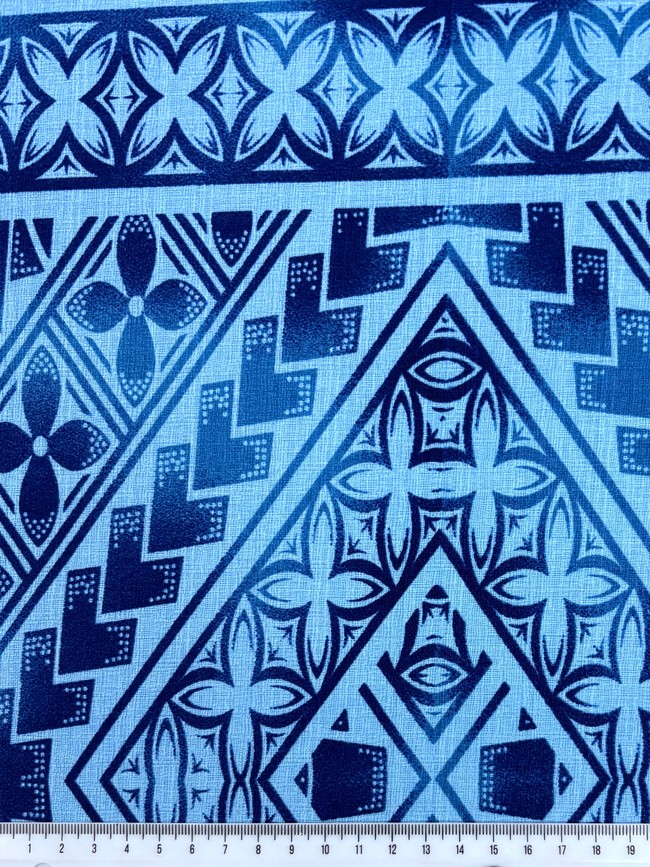 Blues on Pale Blue Pacific Island Cotton Dobby